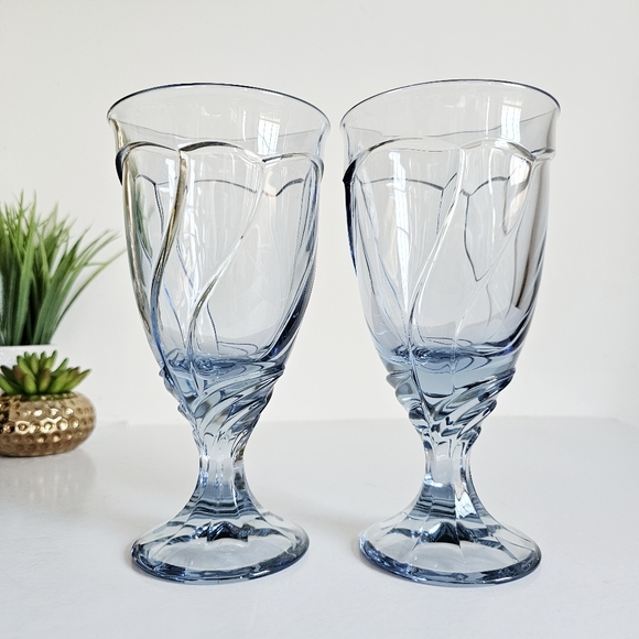 Vintage Set of 2 Noritake Sweet Swirl Light Blue Water Goblets Iced Tea Glasses - Picture 8 of 9